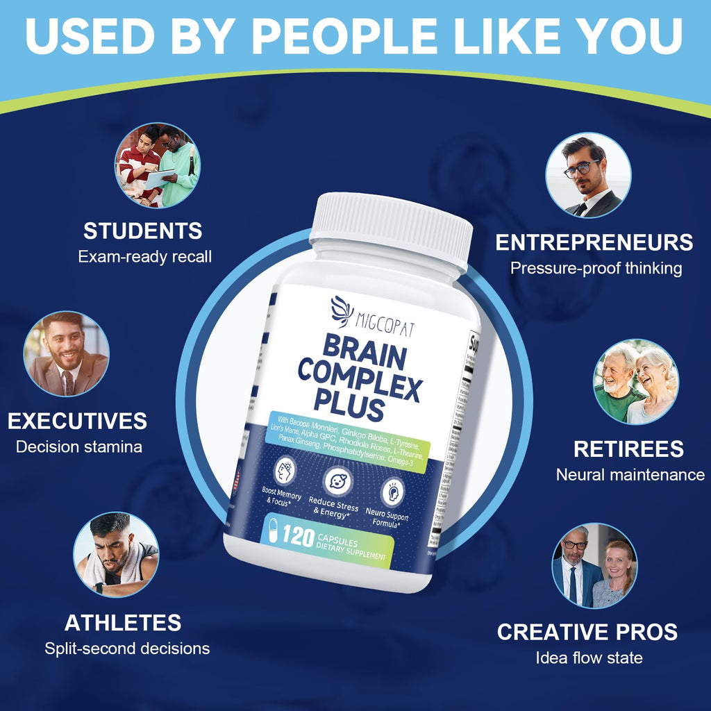 2-Pack Brain Supplements for Memory & Focus | Nootropic with Bacopa, Lion's Mane, Alpha GPC | Mental Clarity & Cognitive Support | Vitamin B6 & B12 – 240 Caps (120/Bottle)