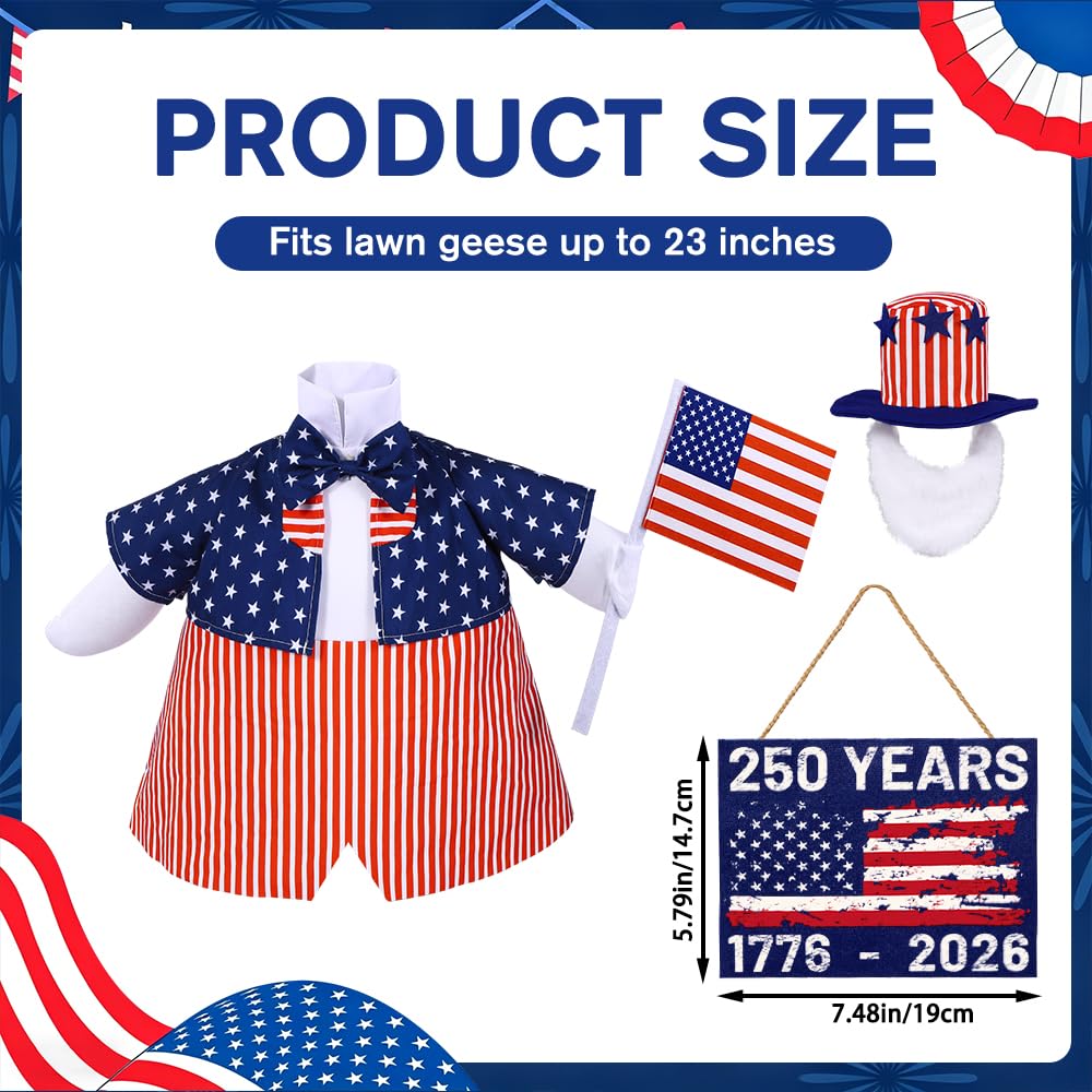 Celltestria 4th of July Goose Outfits for 23" Geese 250th Anniversary Sign Flag Goose Clothes Patriotic Porch Goose Costume for USA Independence Memorial Day Outdoor Patio Yard Lawn Garden Decoration