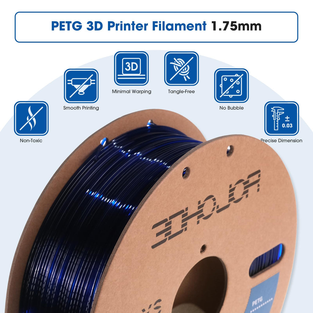 3DHoJor PETG Filament 1.75mm, PETG 3D Printing Filament, 2.2 LBS (1KG) Cardboard Spool, Fit Most FDM 3D Printer,Blue…