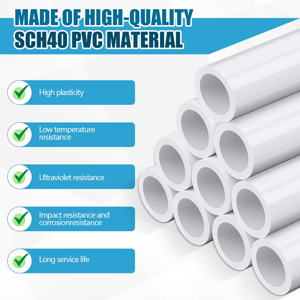 6 Pcs 1-1/2 Inch PVC Pipe 17" Long White Sch40 Industrial PVC Pipes, Greenhouse, Garden, Workshop, Farm, Furniture Grade for Home
