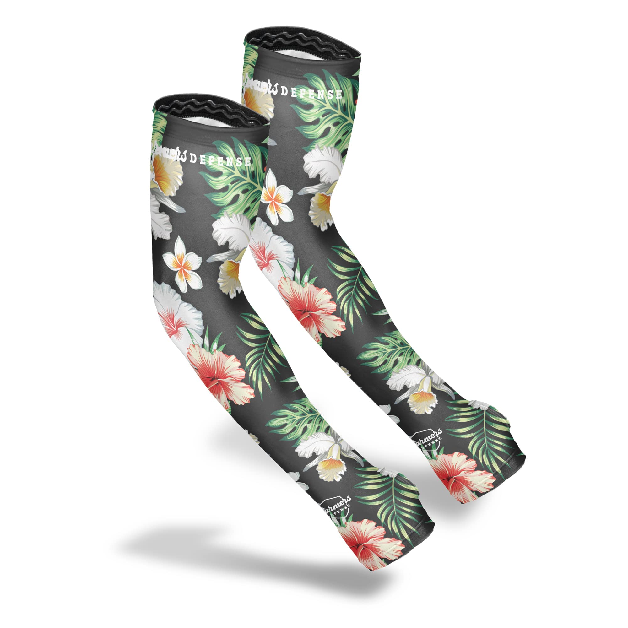 FARMER'S DEFENSE Gardening Arm Sleeves|UV Cooling Protective Sleeve Women & Men|Anti-Scratch Cover Sun UPF Outdoor Protection - Tropical Flowers - L/XL