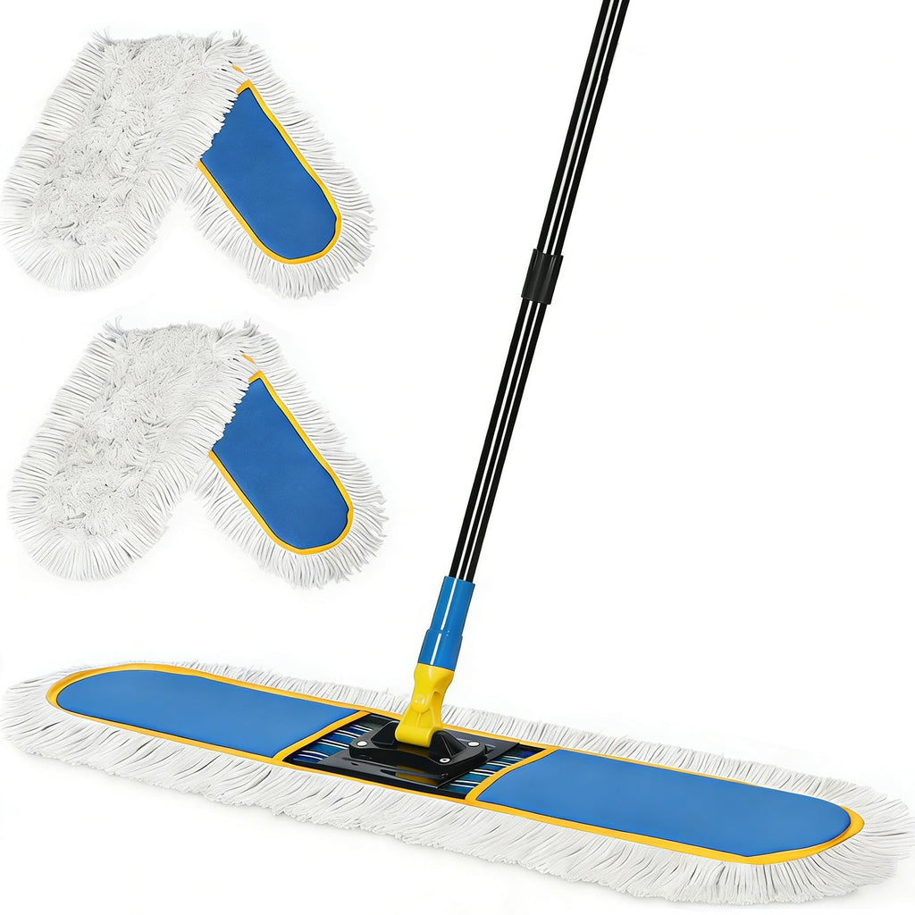 36" Commercial Dust Mop for Floor Cleaning with 2 Cotton Mop Pads, Heavy Duty Industrial Large Floor Duster,Wet Dry Mops for Hardwood Floors,Concrete,Marble, Laminate,Tile,Garage,Blue