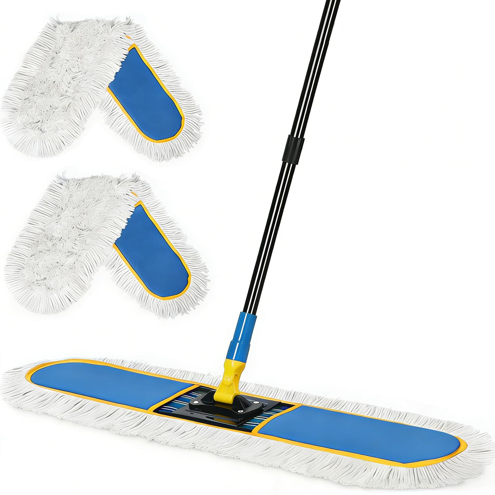 36" Commercial Dust Mop for Floor Cleaning with 2 Cotton Mop Pads, Heavy Duty Industrial Large Floor Duster,Wet Dry Mops for Hardwood Floors,Concrete,Marble, Laminate,Tile,Garage,Blue