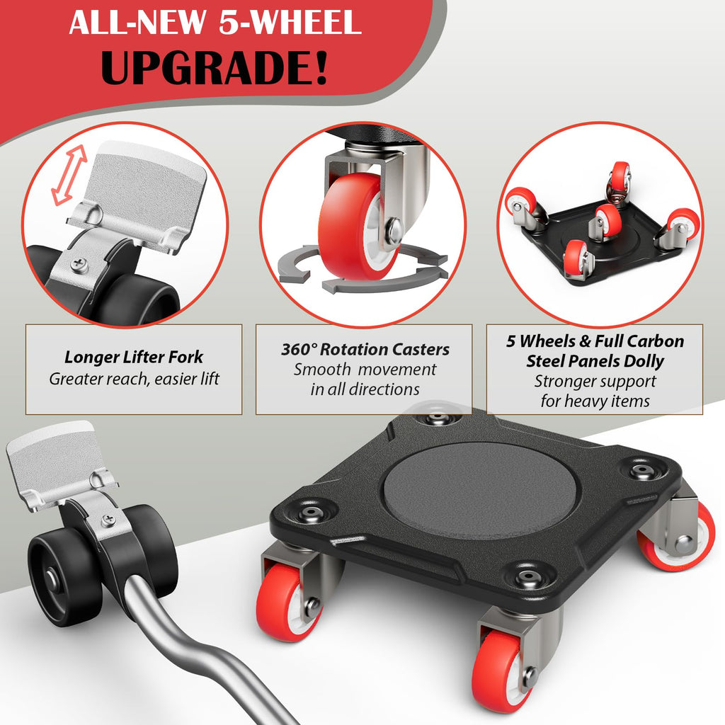 ONEON Heavy Duty Furniture Movers with Wheels Dolly with Auxiliary Lifter, All-New Upgraded Carbon Steel Panels & 360°-Wheeled Casters, Supports up to 1100 lbs (M)