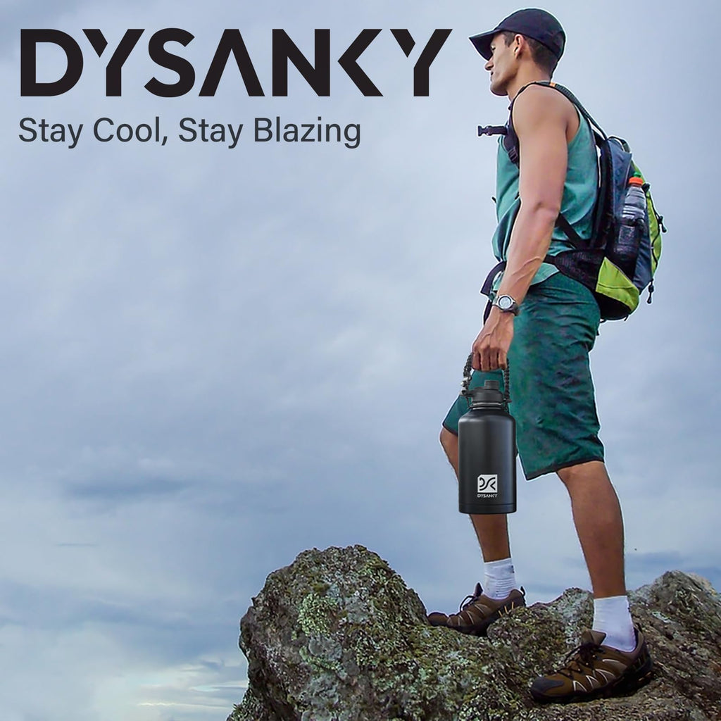 DYSANKY Insulated Water Bottle with Straw Lid & Portable Carrier Bag, 64oz