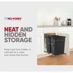Rev-A-Shelf Double 35 Qt Pullout Trash Can for Base Kitchen Cabinets, Garbage Waste Bin System with Full-Extension Slides, Min Opening Width of 14.5", Black, RV-18KD-18C S