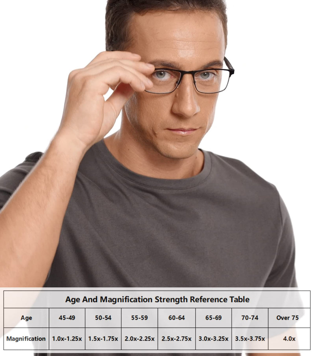 DILLY VISION 4-Pack Mens Reading Glasses Blue Light Blocking,Spring Hinge Stylish Metal Full Frame Readers for Men Anti Glare Filter Eyeglasses +1.50