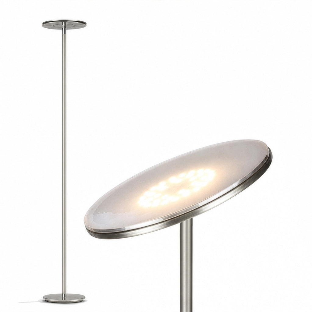 Brightech Sky LED Floor lamp, Torchiere Super Bright Floor Lamp for Living Room Decor & Office - Dimmable, Tall Standing Lamp with Warm Light for Bedroom & Reading - Brushed Nickel