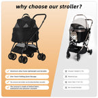 COOLCRAB Pet Stroller Quickly Folds for Easy Storage Cat Stroller with Detachable Carrier Thickened Oxford Cloth Breathable Basket Dog Strollers for Small Dogs (Grey)