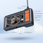 DEPSTECH Dual Lens Industrial Endoscope, 1080P Digital Borescope Inspection Camera, 7.9mm IP67 Waterproof, Sewer Camera with 4.3" LCD Screen, 7 LED Lights, 16.5FT Semi-Rigid Cable, 32GB Card - Orange