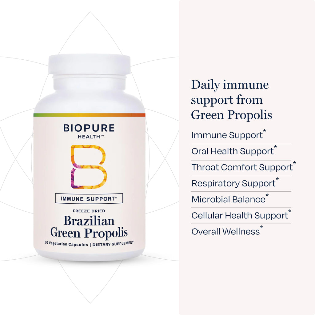 BioPure Brazilian Green Propolis Pure Propolis Extract – Natural Freeze-Dried Extract with Atrepillin-C ad Phenols to Support Respiratory, Gastrointestinal, and Immune Function – 60 Capsules