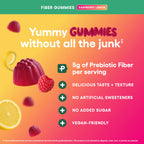 Physician’s Choice Fiber Gummies for Digestive Health & Regularity - Raspberry Lemon Flavor - No Sugar Added & Vegan - Natural Chicory Root Prebiotic Fiber - Daily Gummy for Adults, Women & Men - 60CT