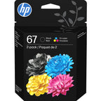 HP 67 Black/Tri-Color Ink Cartridges (2-Pack) | Works with DeskJet 1255, 2700, 4100, Envy 6000, 6400 | Instant Ink Eligible | 3YP29AN | Packaging May Vary