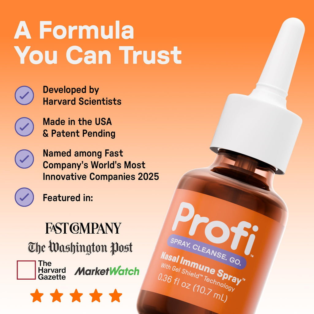 Profi™ Nasal Immune Spray – Cleansing Gel Layer for Airborne Exposure, Up to 8 Hours, Drug-Free Nasal Spray for Everyday Use, Travel, Work & Crowded Spaces (180 Sprays)