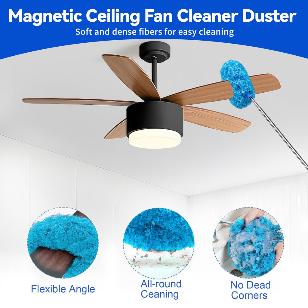 Dusters for Cleaning, Duster with Extension Pole 7 in 1 Kit, Ceiling Fan Cleaner Duster Cobweb Duster, Long Dusters for High Ceilings, Microfiber Dusters for Ceiling Fan, Blinds and Furniture