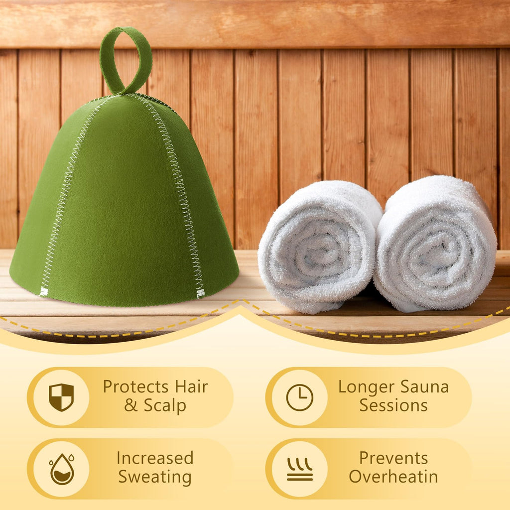 JaGely Sauna Hat for Men Women Sauna Hat Vaporarium Cap Russian Banya Cap for Bath House Accessories(Olive Green,2 Pieces)