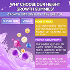 Crasye Height Growth Gummies for Kids & Teens - Calcium, Vitamin D3 + K2, Zinc, Magnesium, L-Arginine - Teen Multivitamin Gummies for Children Bone Strength and Immunity - 60 Gummies