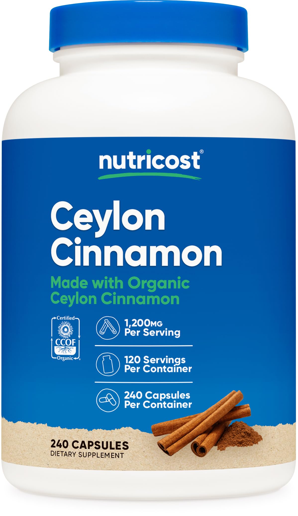 Nutricost Ceylon Cinnamon Capsules (240 Capsules) 1200mg per Serving - Gluten-Free