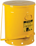 Justrite 21 Gallon Galvanized Steel Oily Waste Can, 23.5" x 18" Metal Oil Rag Safety Can with Foot Operated Self-Closing Lid for Oil Rag Disposal, Made in The USA, Yellow, 09701