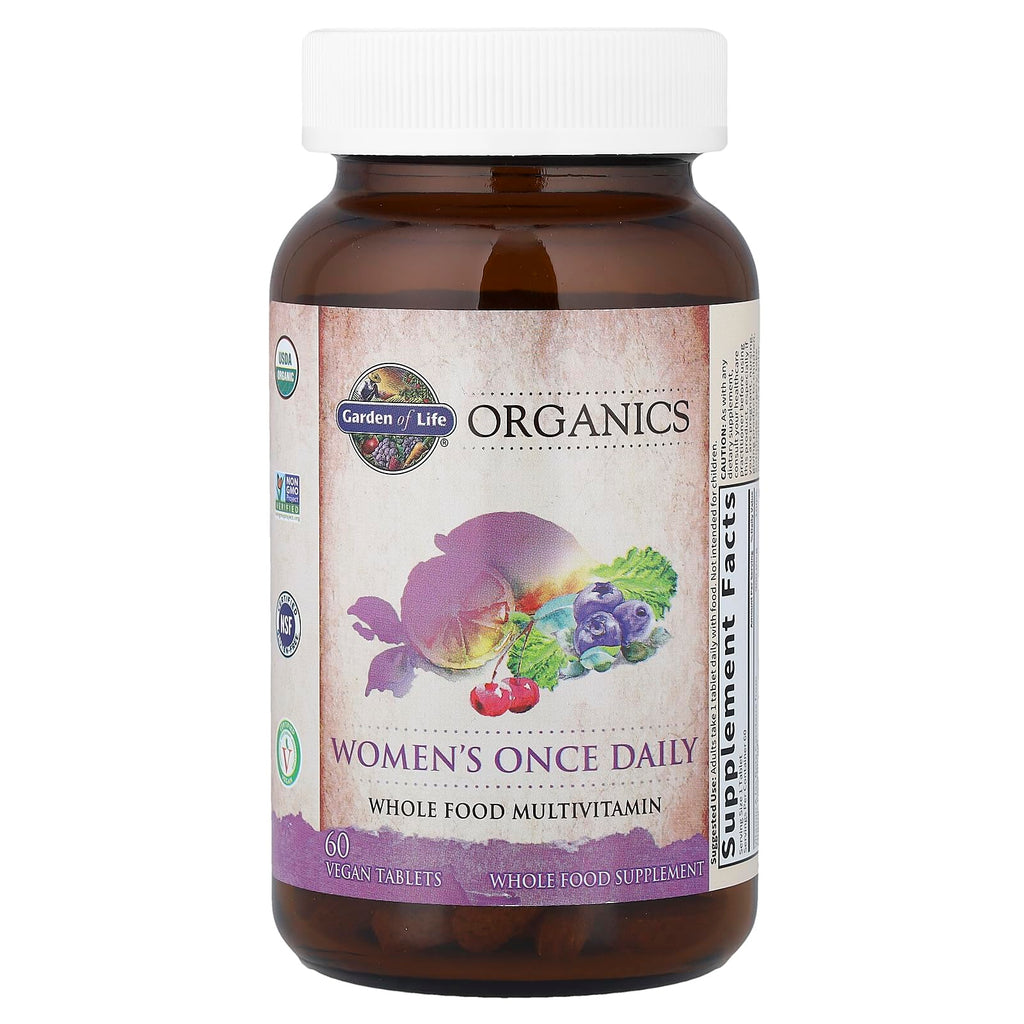 Garden of Life Organics Multivitamin for Women - Women's Once Daily Multi - Whole Food Multi with Iron, Biotin, Vegan Organic Womens Multivitamin for Health, Energy Hair Skin and Nails, 60 Tablets