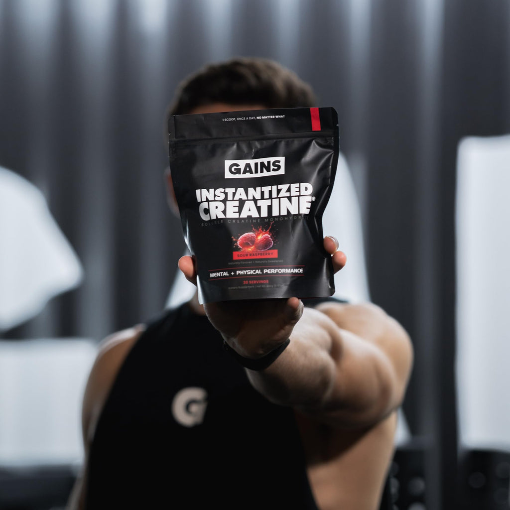 Gains in Bulk Instantized Creatine Monohydrate for Men & Women, Soluble Pre Workout Powder, Supports Muscle Building, Strength and Performance, Bodybuilding Supplements, Sour Raspberry, 30 Servings
