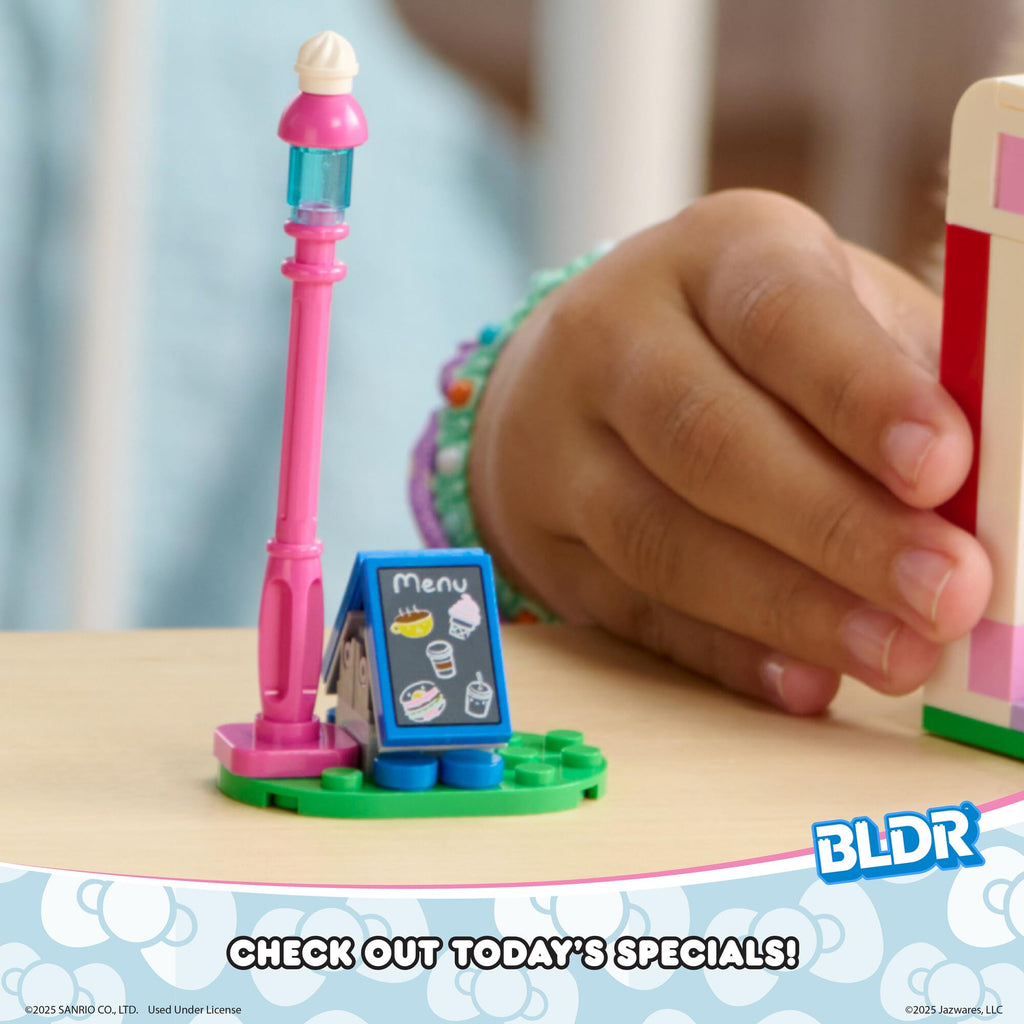 BLDR Hello Kitty and Friends, Hello Kitty’s Dream Cafe Building Set 0076 with Hello Kitty, Cinnamoroll, and Pompompurin Minifigures - Gift for Kids and Sanrio Fans Ages 8+