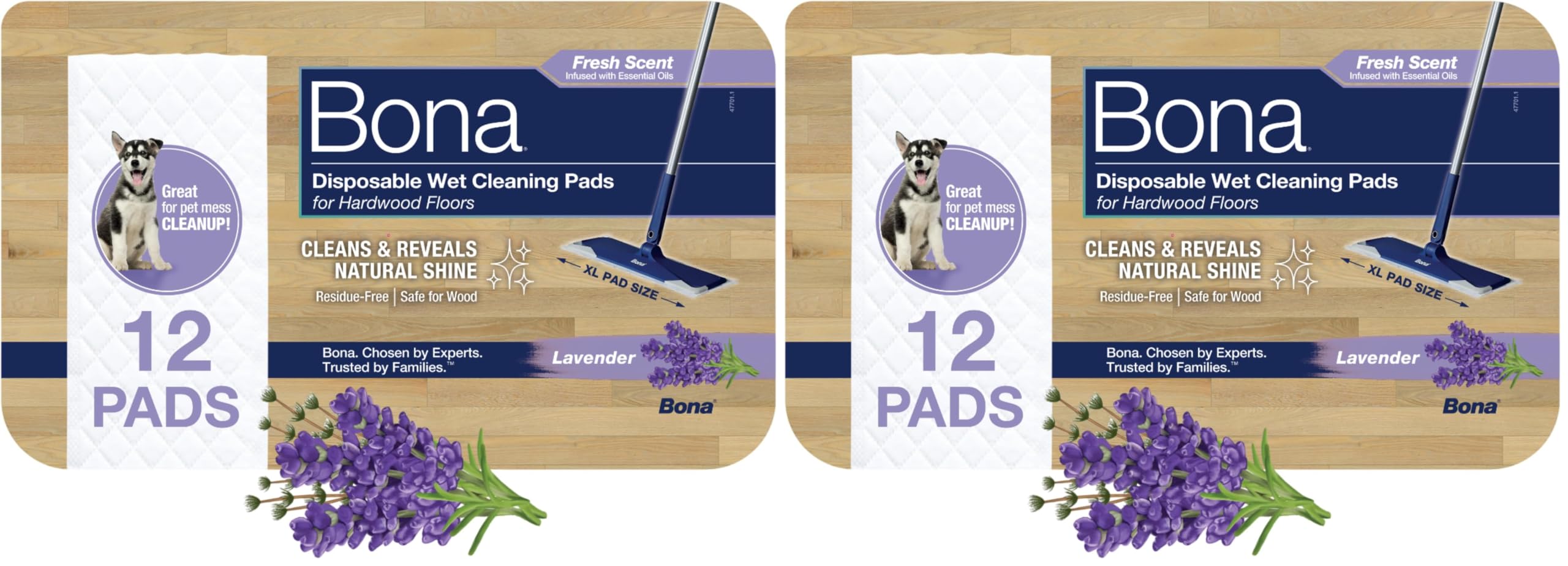 Bona® Disposable Wet Cleaning Pads for Hardwood Floors, Lavender Scent (Pack of 2)
