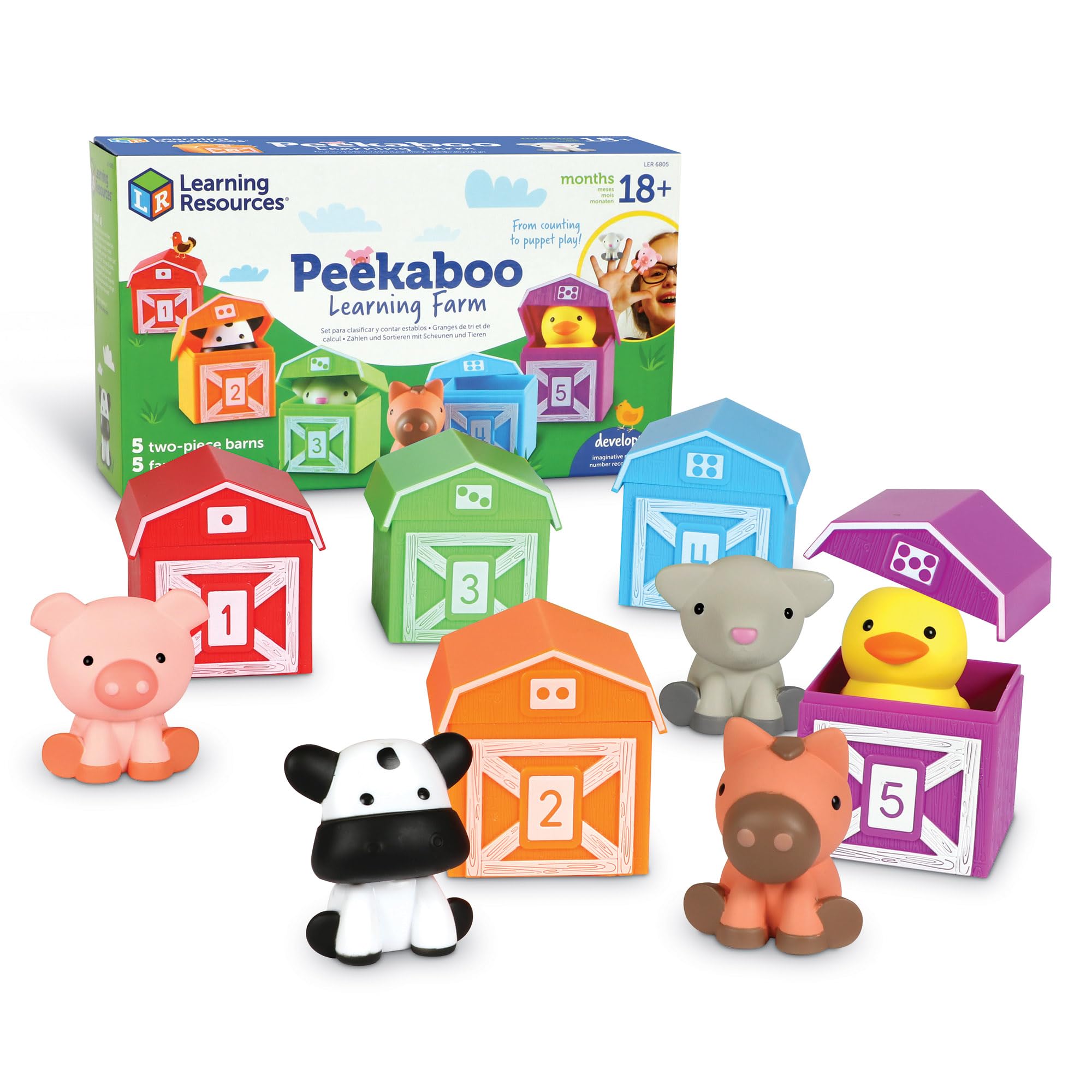 Learning Resources Peekaboo Learning Farm - 10 Pieces, Ages 18+ months Toddler Learning Toys, Counting and Sorting Toys, Farm Animals Toys,Stocking Stuffers