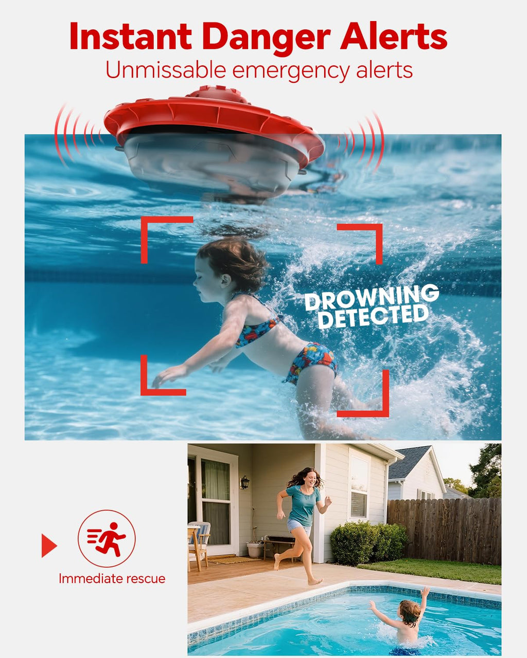 Pool Alarm, Floating Pool Safety Alarms for Inground & Above Ground Pools – Loud 110dB Alert, Adjustable Sensitivity, Protection for Kids & Pets (Red+Black)