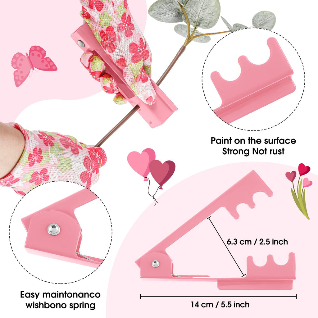 14 Pcs Mother's Day Rose Stripper Thorn Remover Tool Garden Pruning Shears Scissors Kit Leaf Stripping Tool Floral Gloves and Floral Tape Flower Stripper Kit Gift for Wedding Outdoor Gardening(Pink)