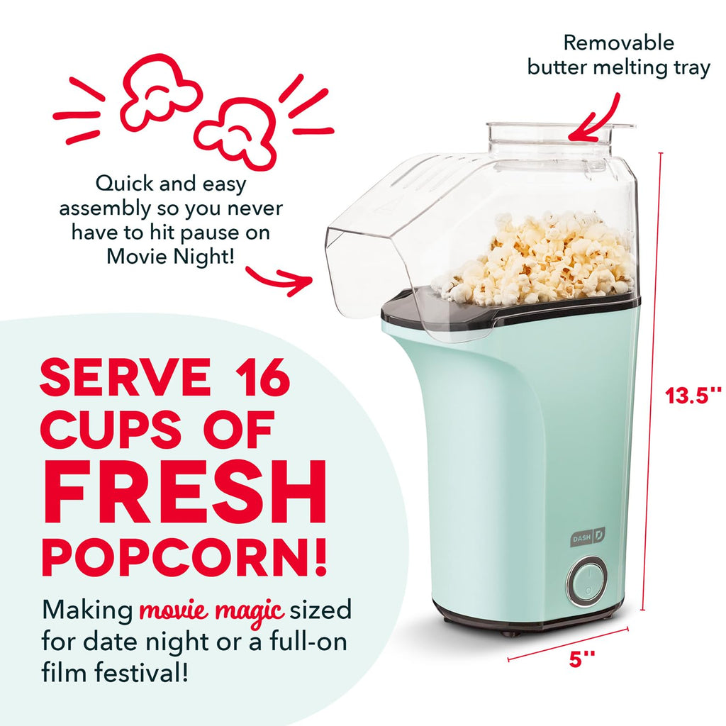 Dash Fresh Pop Popcorn Maker, Electric Hot Air Popper, 16-Cup, Aqua
