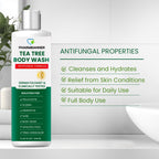 PHARMBANNER Tea Tree Antifungal Body Wash – Soothes Folliculitis, Acne, Jock Itch, Athlete’s Foot, Ringworm, Tinea Versicolor, Body Odor, Eczema & Dermatitis-Prone Skin