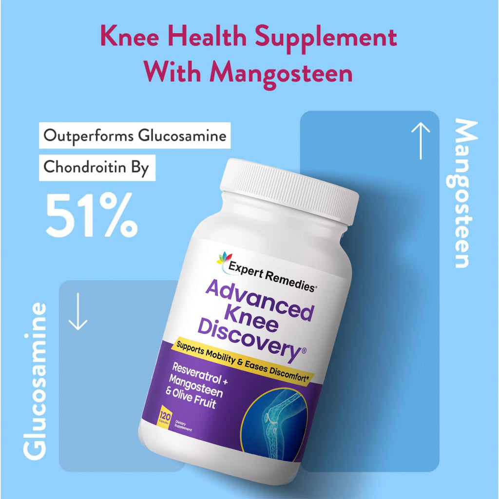Advanced Knee Discovery Knee Joint Support Supplement, Outperforms Glucosamine Chondroitin with Fast Acting Blend of Mangoselect, Olive Fruit, Trans-Resveratrol, Non-GMO Knee Pain Blend, 120 Count