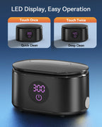 BYASKZIV Ultrasonic Jewelry Cleaner, 48KHz Ultrasonic Cleaner Machine with 20oz 304 Stainless Steel Tank, Dual Modes & LED Display - for Jewelry, Eyeglasses, Watches, Dentures, Retainers & More-Black