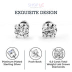 Shop LC 0.5 Carat Lab Grown Diamond Stud Earrings Silver Platinum Plated