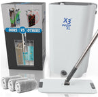 X3 Mop XL, Separates Dirty and Clean Water, 3-Chamber Design, Flat Mop and Bucket Set, Hands Free Home Floor Cleaning, 3 Reusable Microfiber Mop Pads Included (XL X3 Mop)