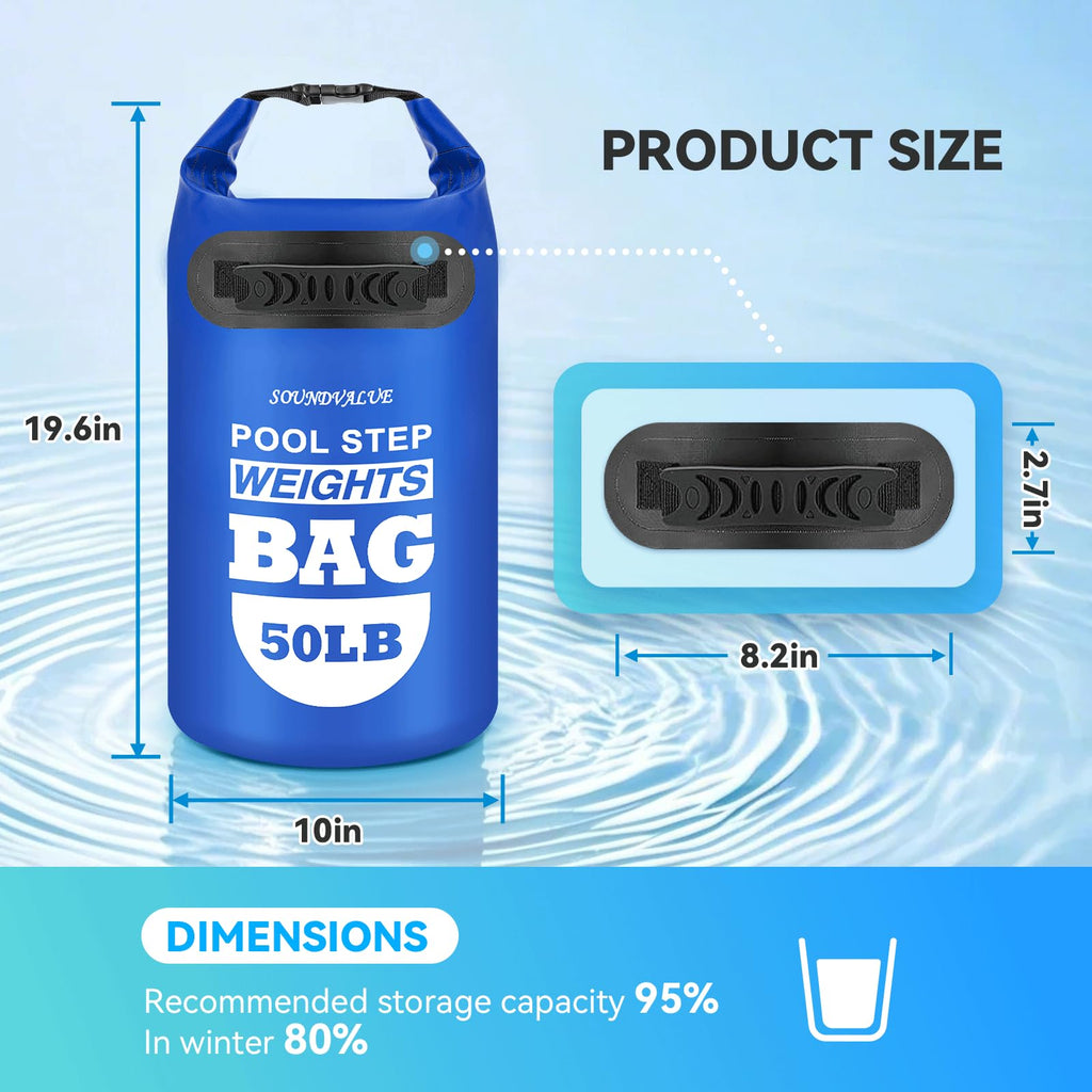 2 Pack 50lb Heavy Duty Pool Ladder Weights, Universal Above Ground Pool Step Sand Bags with Handles, 500D PVC Durable Waterproof & Foldable Sandbags for Swimming Pool Stairs (Navy Blue)