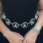 Montana West Women Silver Single Row Round Turquoise Open Cuff Bracelet