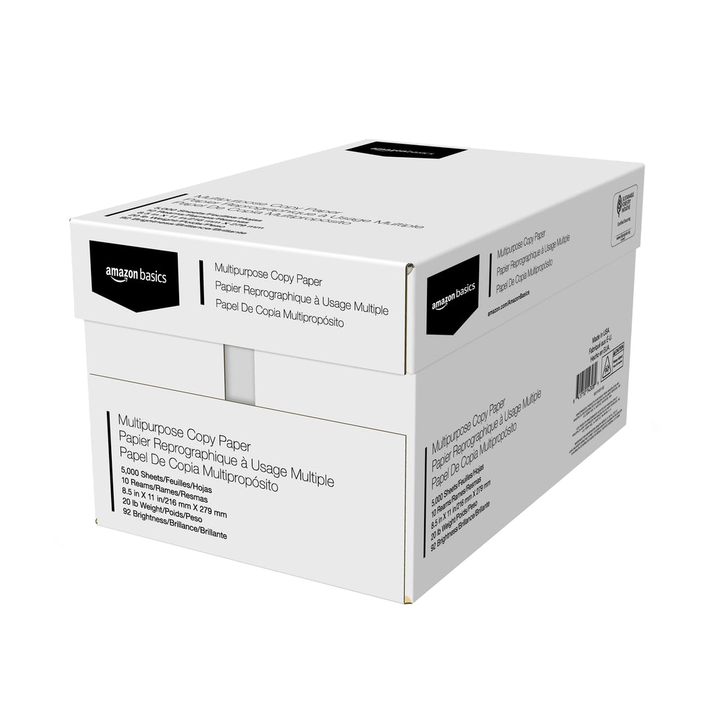 Amazon Basics Multipurpose Copy Printer Paper, 20 lb, 8.5 x 11 Inches, 10 Reams (5,000 Sheets), 92 Bright White