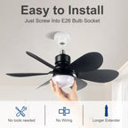 We Charger Socket Fan Light, Light Bulbfan with Remote Dimmable, 20.5IN for Garage Kitchen Balcony Living Tools Store Laundry Room (Black)