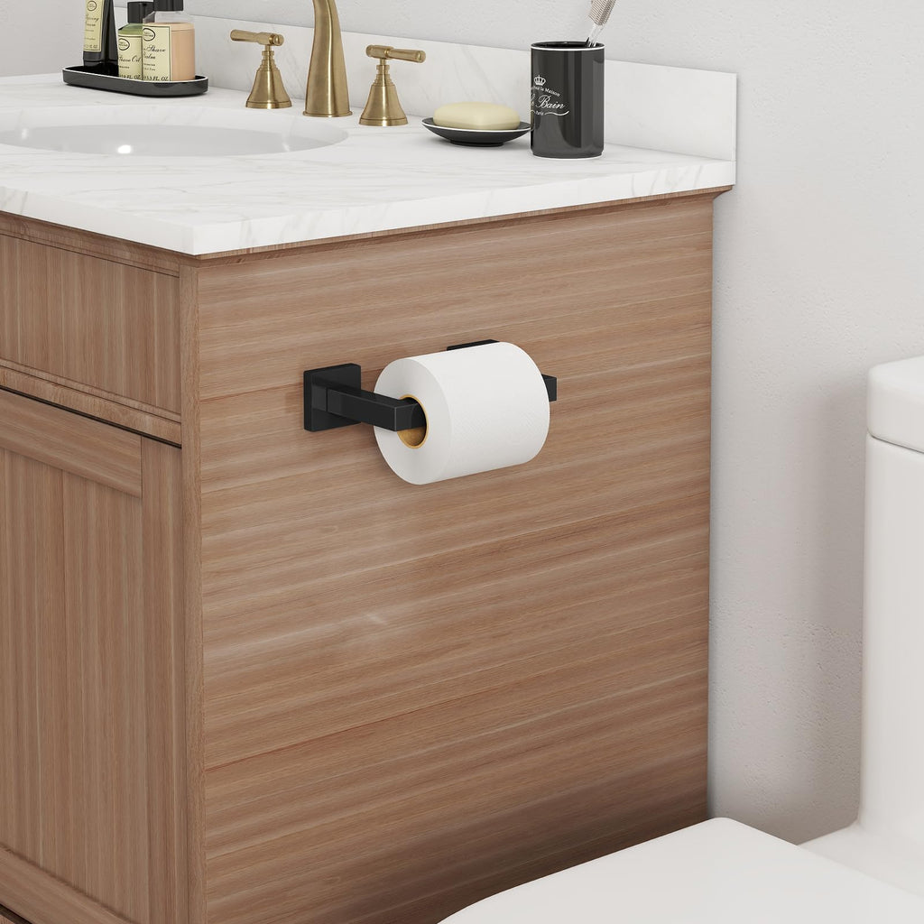 FEILERN Toilet Paper Holder, Wall Mounted Post Pivoting Square Tissue Holders Roll Holder Hangers for Bathroom, Commercial Toilet Paper Dispenser, Matte Black