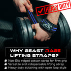BEAST RAGE Lifting Wrist Straps for Weightlifting, Straps Gym Grip Power Workouts Lifting Straps Padded Cotton Men Women Wrap Lift, Deadlift Bodybuilding Weight Lifting Exercise Straps (Black/blue)