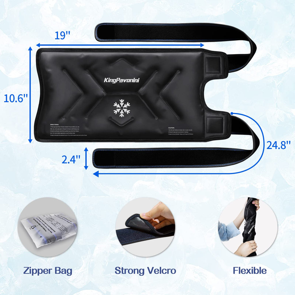 KingPavonini XXL Knee Ice Pack Wrap Around Entire Knee After Surgery, Large Reusable Gel Ice Pack for Injuries, Pain Relief, Swelling, Sports Injuries, 2 Pack (Black)