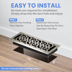 Howeall 4x14 Inches Heavy Duty Walkable Floor Register Easy Adjust Air Supply Lever Floor Vents - Charlotte Design - Vent Cover for Home Floor - Satin Nickel