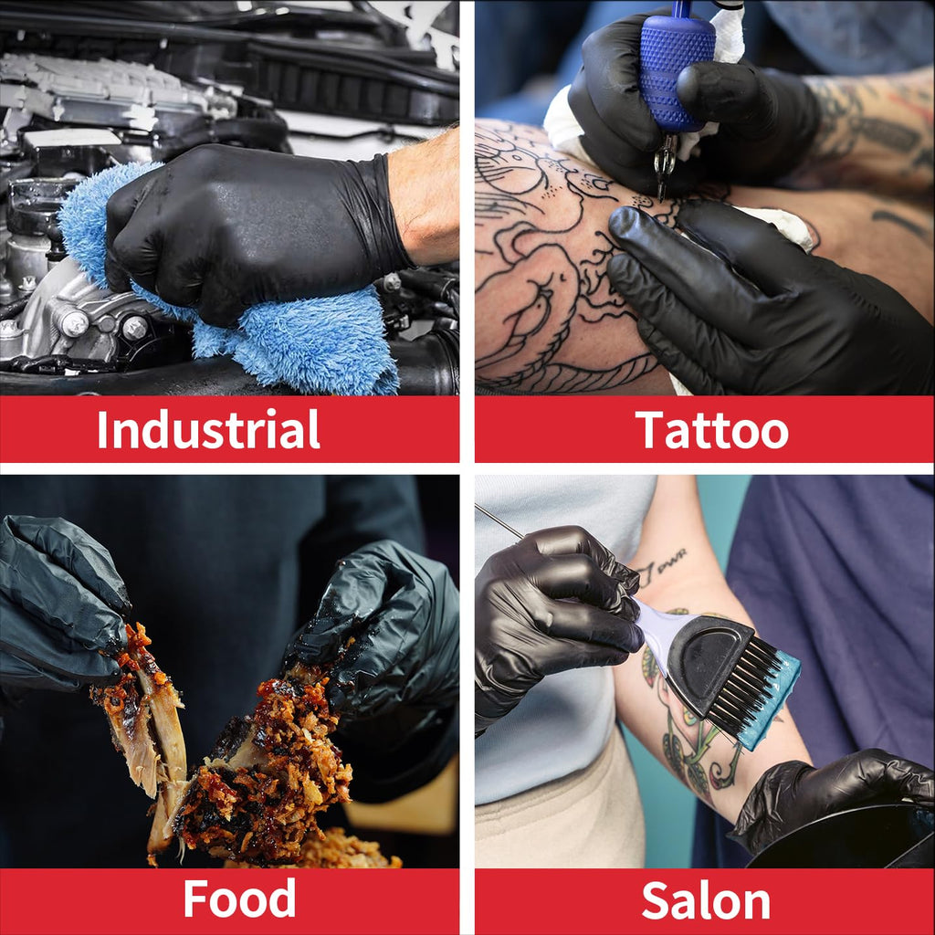 Supmedic Nitrile+ Disposable Gloves 5Mil Powder-Free Glove, Black 100 (L)