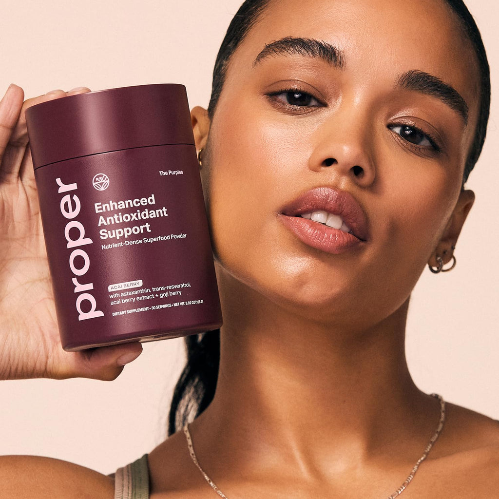 Proper, The Purples Nutrient-Dense Superfood Powder - Antioxidant Supplement and Cellular Support – Acai, Amla, Blueberry, Vitamin C, B Vitamins & More - Enhanced with Prebiotic Fiber & Probiotics