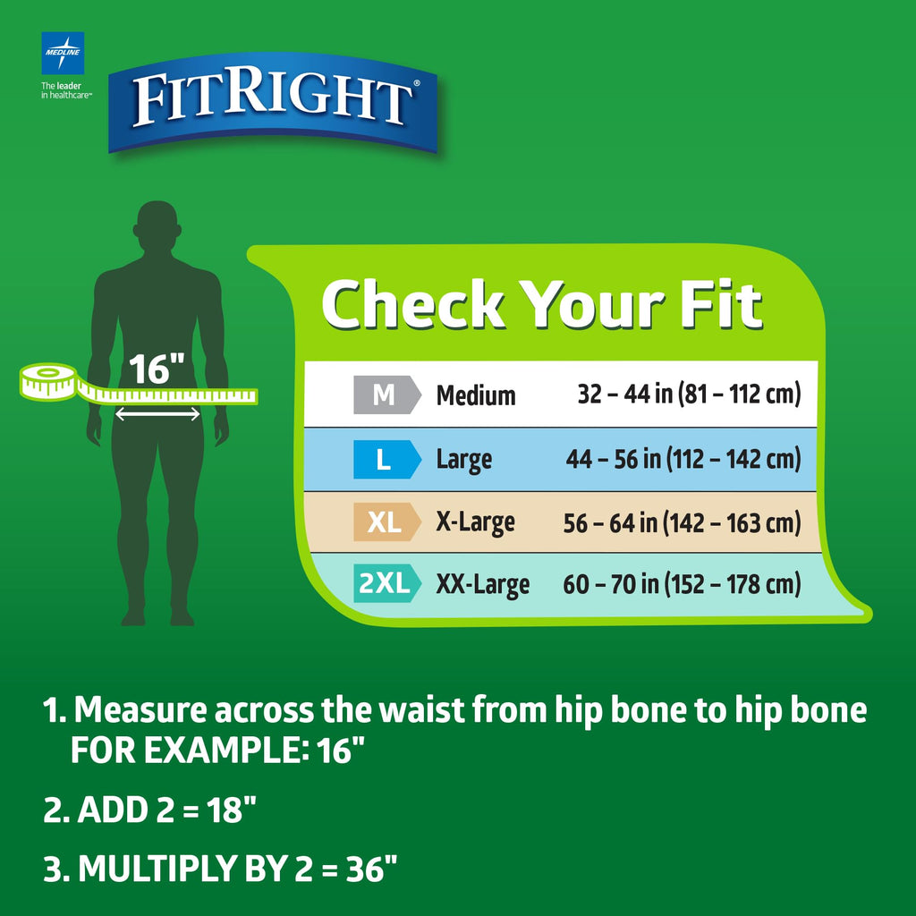 FitRight Adult Diapers, Extra+ Heavy Absorbency, XL (Waist Size 56in-64in), 80 Count, OptiFit Incontinence Briefs for Men and Women, Disposable, Moisture-Wicking, Leak Protection,