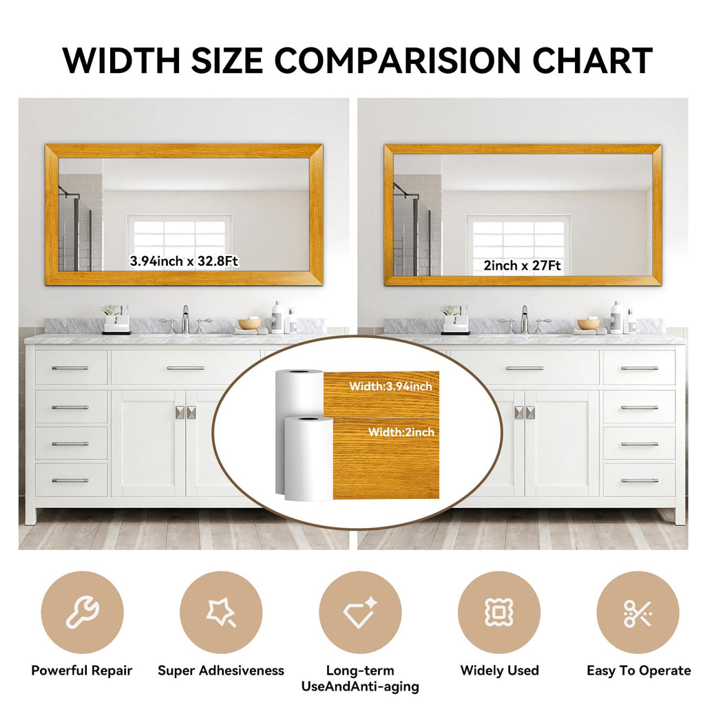DESOMINOR 27FT Black Border Peel &Stick Black Wood Grain Wallpaper Border Removable Waterproof Bathroom Mirror Frame Sticker (Yellow, 3.2'' x 324'')