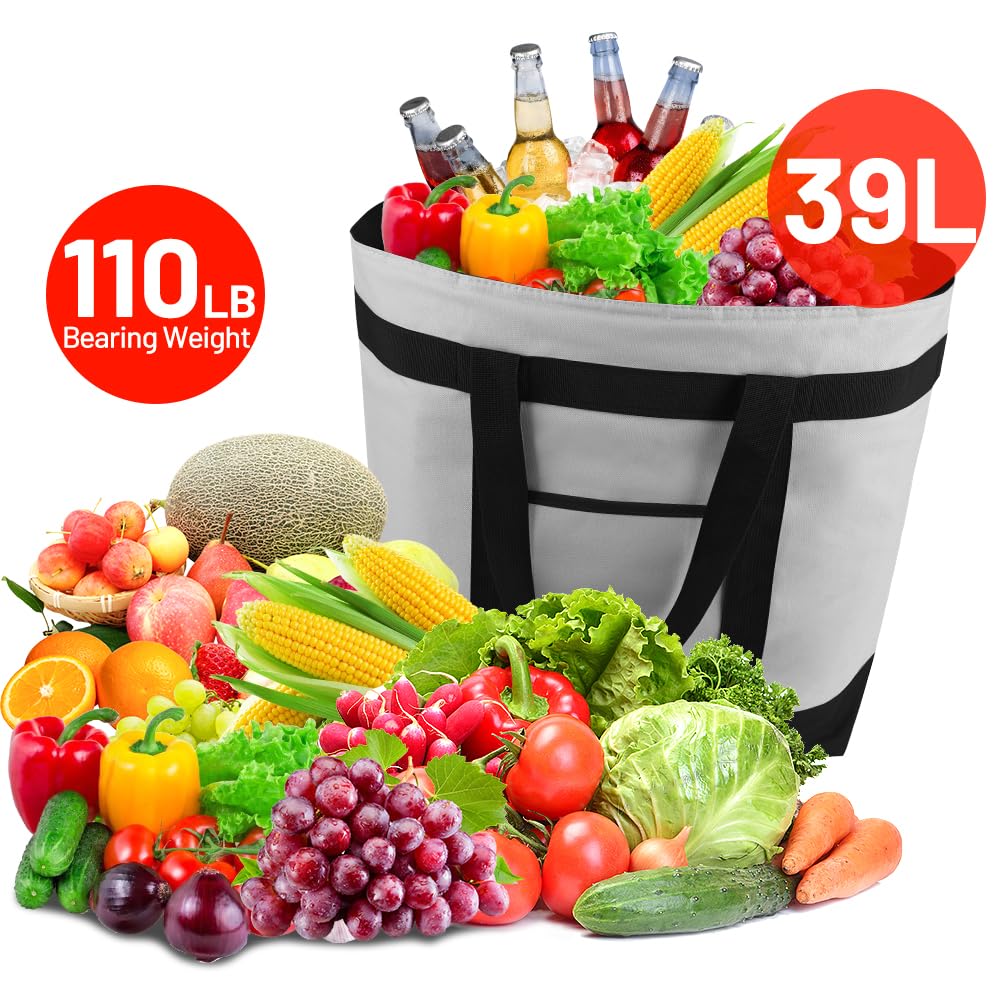 mosago Commercial Insulated Food Delivery Bag 39L, Grocery Tote Bag, Grey