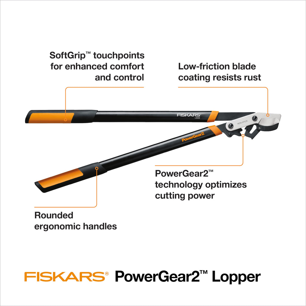 Fiskars 32” PowerGear2 Garden Bypass Loppers, 2" Cut Capacity Tree Trimmer